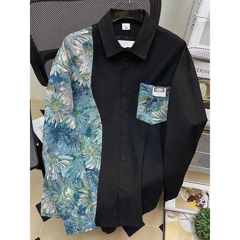 

Large Size 300 Pou Floral Patchwork Long Sve irt Men's Women's Spring Couple Drapey ket Outerwear Breathable