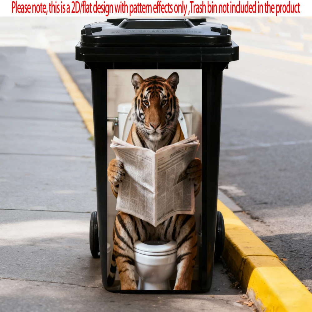 

Funny Tiger Toilet Newspaper Trash Can Sticker Bin Stickers Waterproof Self Adhesive Wallpaper Home Wall Art Kitchen Decoration