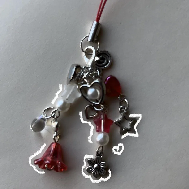 Red Flower Matching Phone Charms Cute