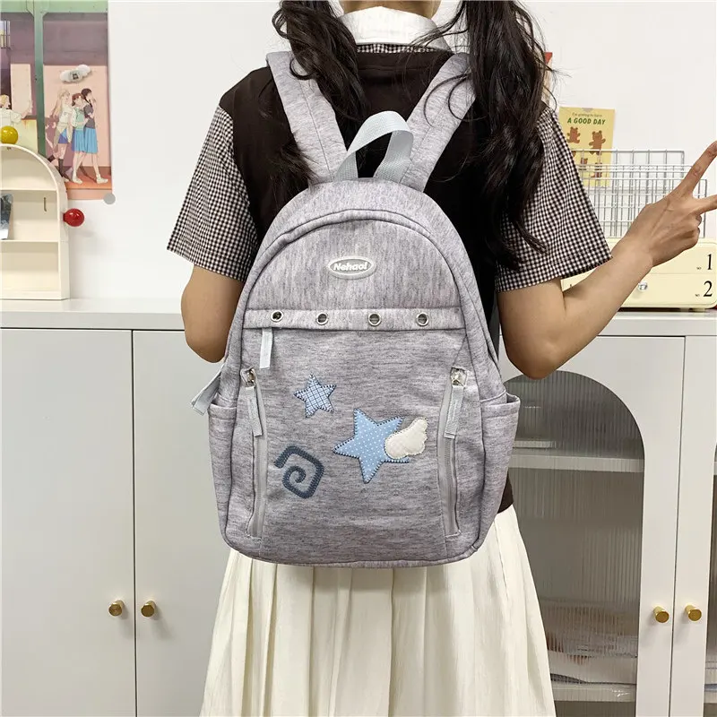 New star and cloud niche design backpack for middle and high school students, large-capacity star school bag, travel backpack fo