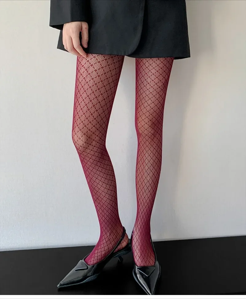 New Women's Sexy Grid Stockings Rhombus Dotted Line Pattern Mesh Fishnet Tights High-Stretch Spicy Girl American Retro Pantyhose
