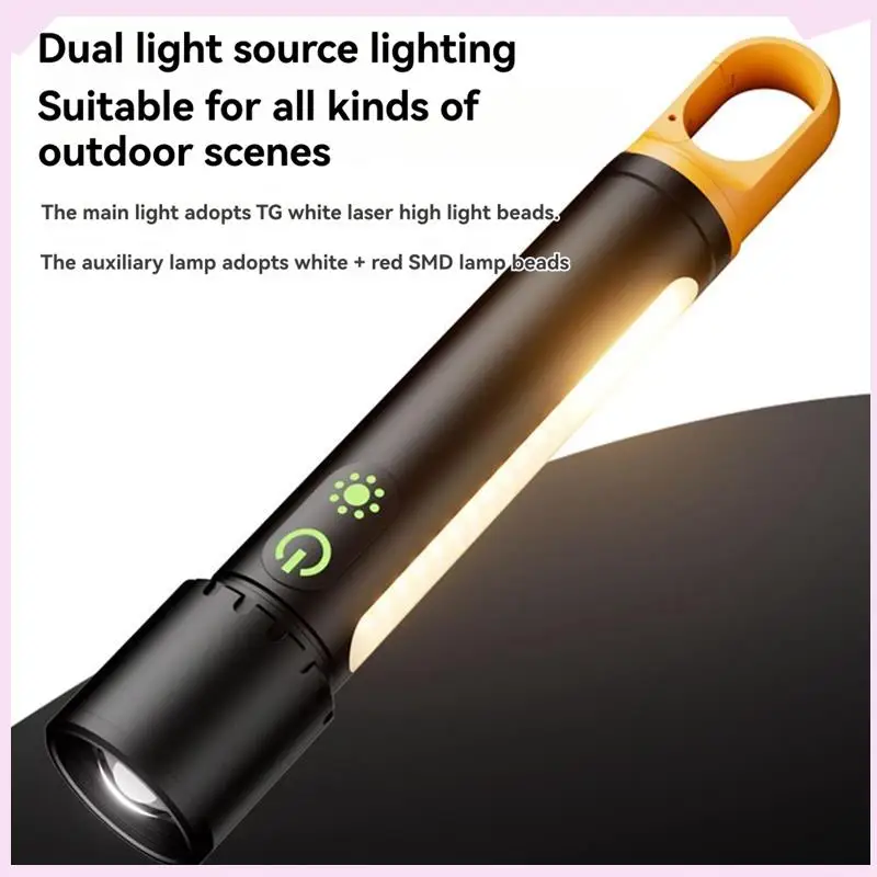 B24B Zoom Flashlight 3500Mah Battery Type-C Charging With Side Light Multifunctional Strong Light Camping