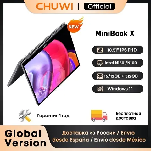 CHUWI MiniBook X Laptop Tablet 2 In 1 Intel N150/N100 10.51" FHD IPS Screen 16GB / 12GB RAM LPDDR5 512G SSD Windows 11 Notebook
