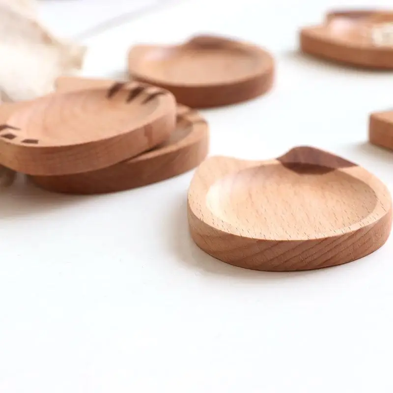 Mini Cat Shape Dish Japanese Style Cartoon Sauce Dish Creative Wooden Flavoring Sushi Mustard Plate Soy Tray