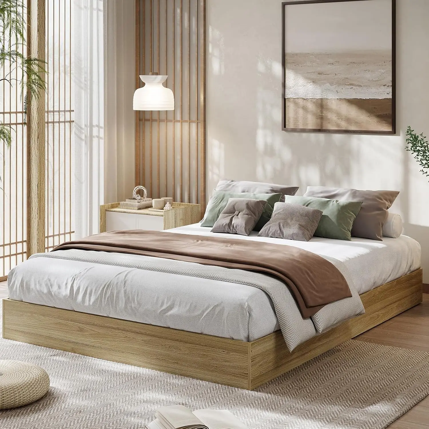 

Home Queen Size Wood Platform Bed Frame, Wooden Bed Frame Without Headboard, Wood Slat Support, No Box Spring Needed, Easy As