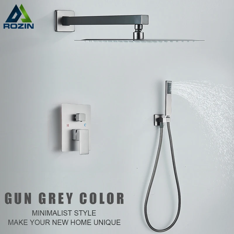 Grey Shower Faucets Bathroom Wall Mounted 3 Ways Shower System,Hot Cold Water Mixer Tap with Bathtub Spout,Rainfall Head Shower