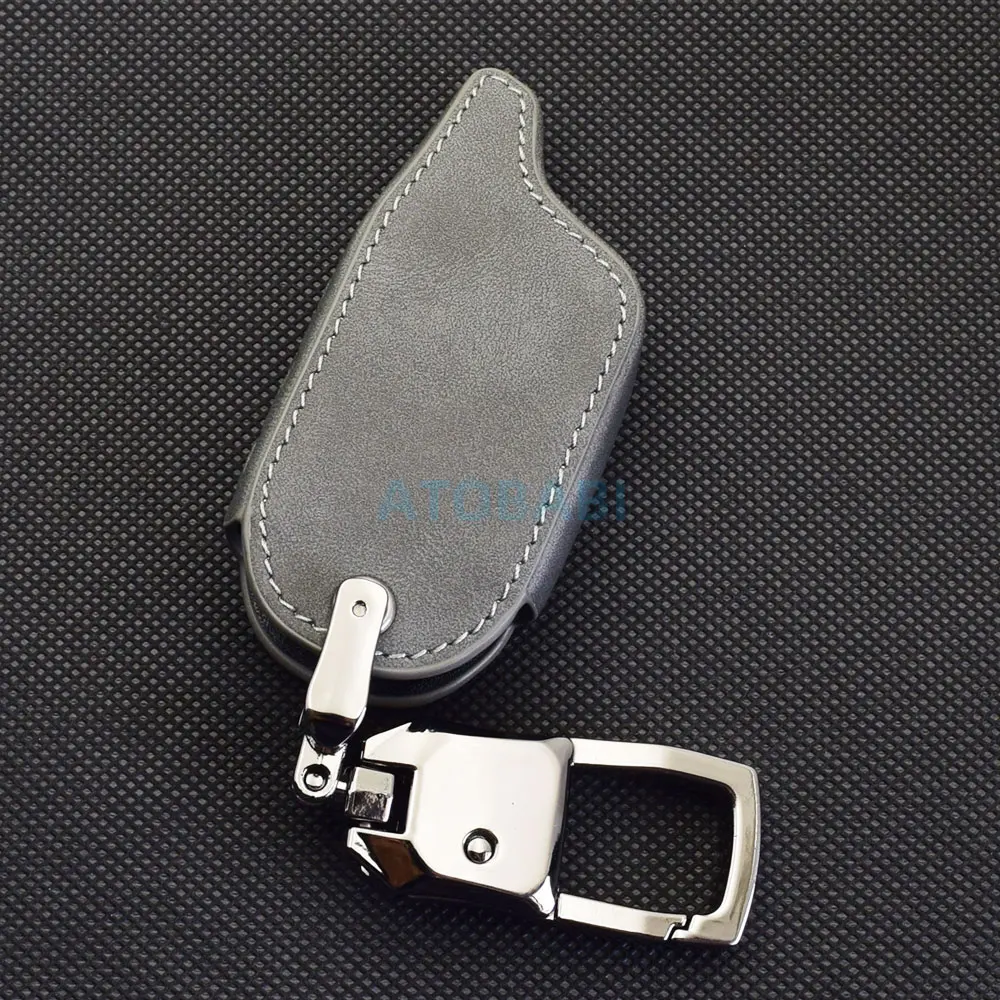 حقيبة غطاء مفتاح السيارة من الجلد الرمادي لـ Starline A91 A61 V7 B9 B6 نظام إنذار السيارة اتجاهين LCD عن بعد Fobs Shell حافظة حماية الجلد #5