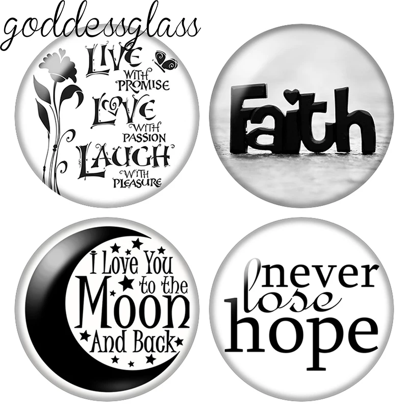 Positive words Live Love Laugh Faith Never give up 12mm/20mm/25mm Round photo demo glass cabochon flat back Making fittings
