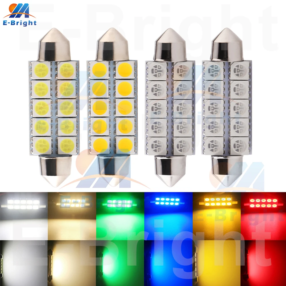 

4PCS 44mm 1.73in DC12V C5W C10W 5050 LED Car License Plate Dome Courtesy Step Light Festoon Lamp Warm White Red Green Blue Amber