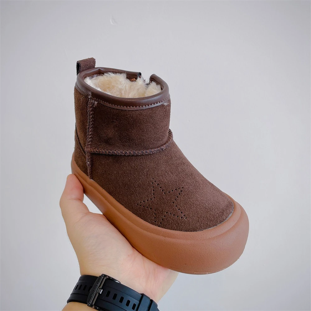 Kids Boy Girl Children Boots Sheepskin Plush Fur Keep Warm With Ankle Soft Comfortable Casual Shoes Girls high top snow boots