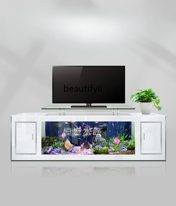 TV cabinet fish tank living room floor-to-ceiling large ecological glass water-free goldfish turtle tank