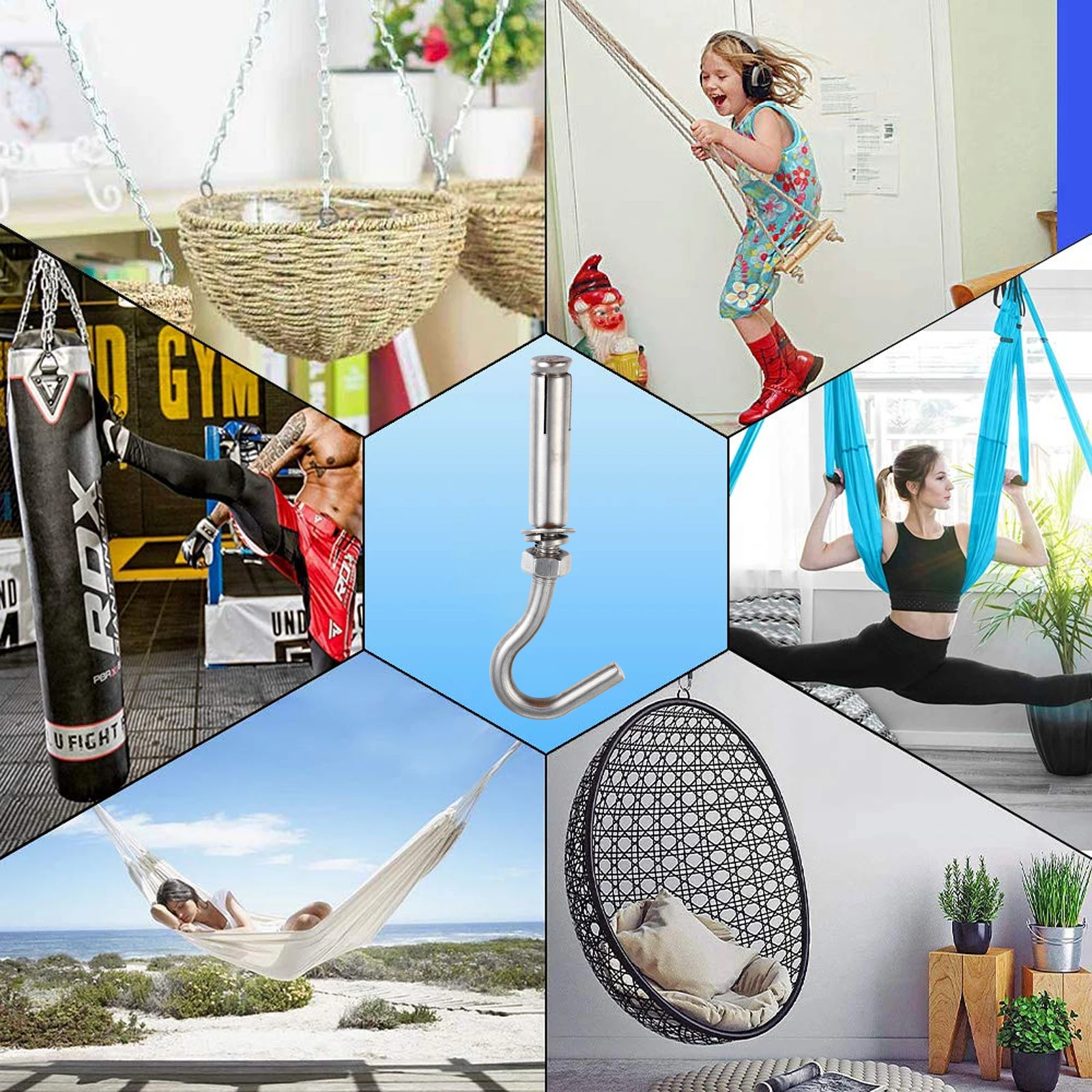 

5pcs Stainless Steel Expansion Heavy Duty Open Cup Hooks For Hanging Bearing Capacity Hooks Mechanical