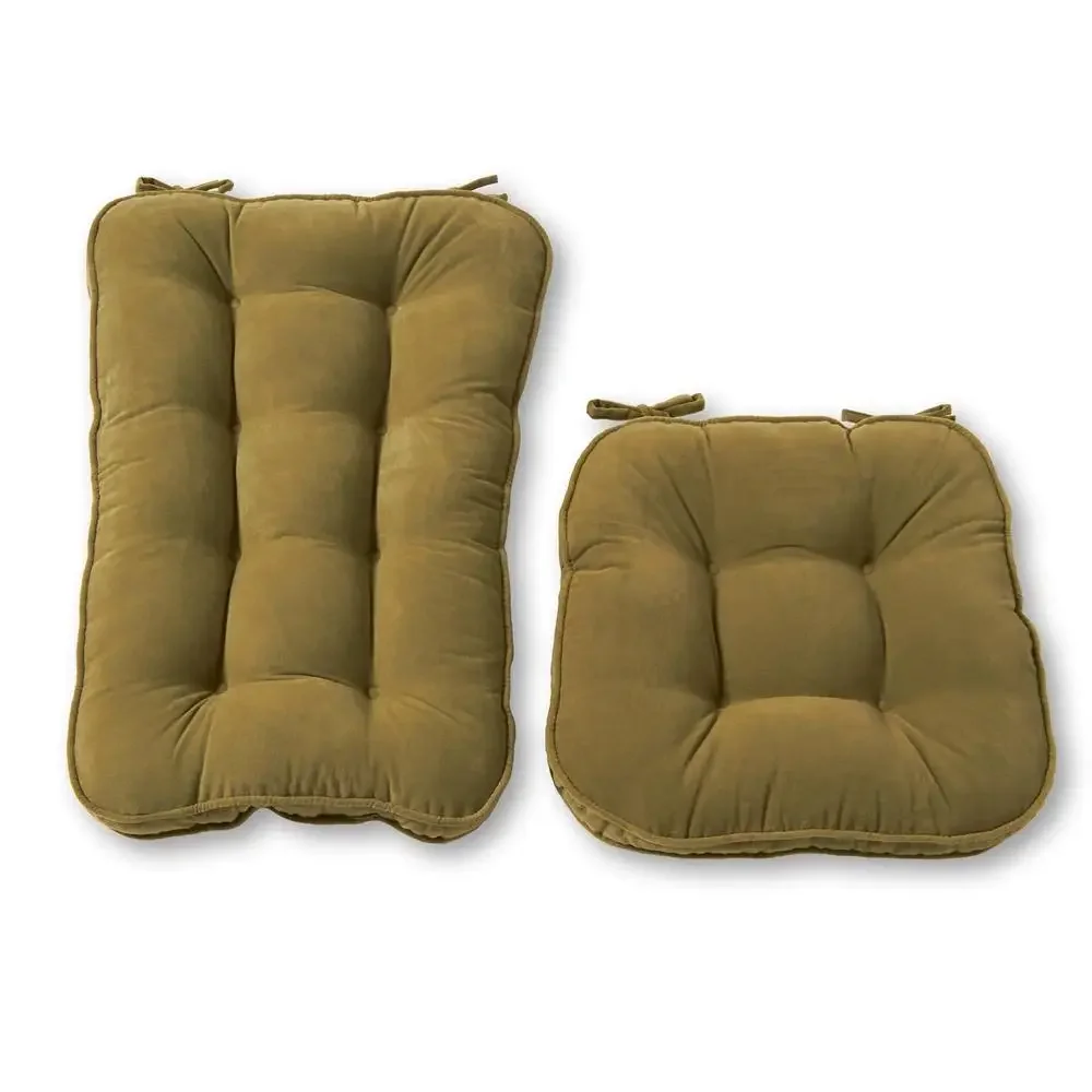 Jumbo Rocking Chair Cushion Set Moss Nylon Microfiber Reversible Seat Back Ties Circle Tacks Boxed Corded Edge 100% Polyester