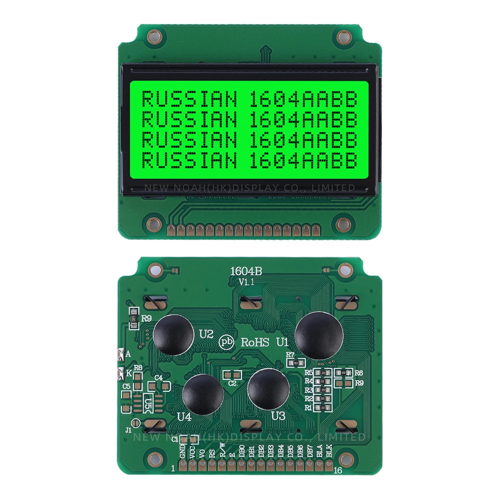 Russian Green Light Black Letters 1604B Character Dot Matrix Screen 04*16 LCD 3.6 Inches ST7066U Multi Language LCD Module