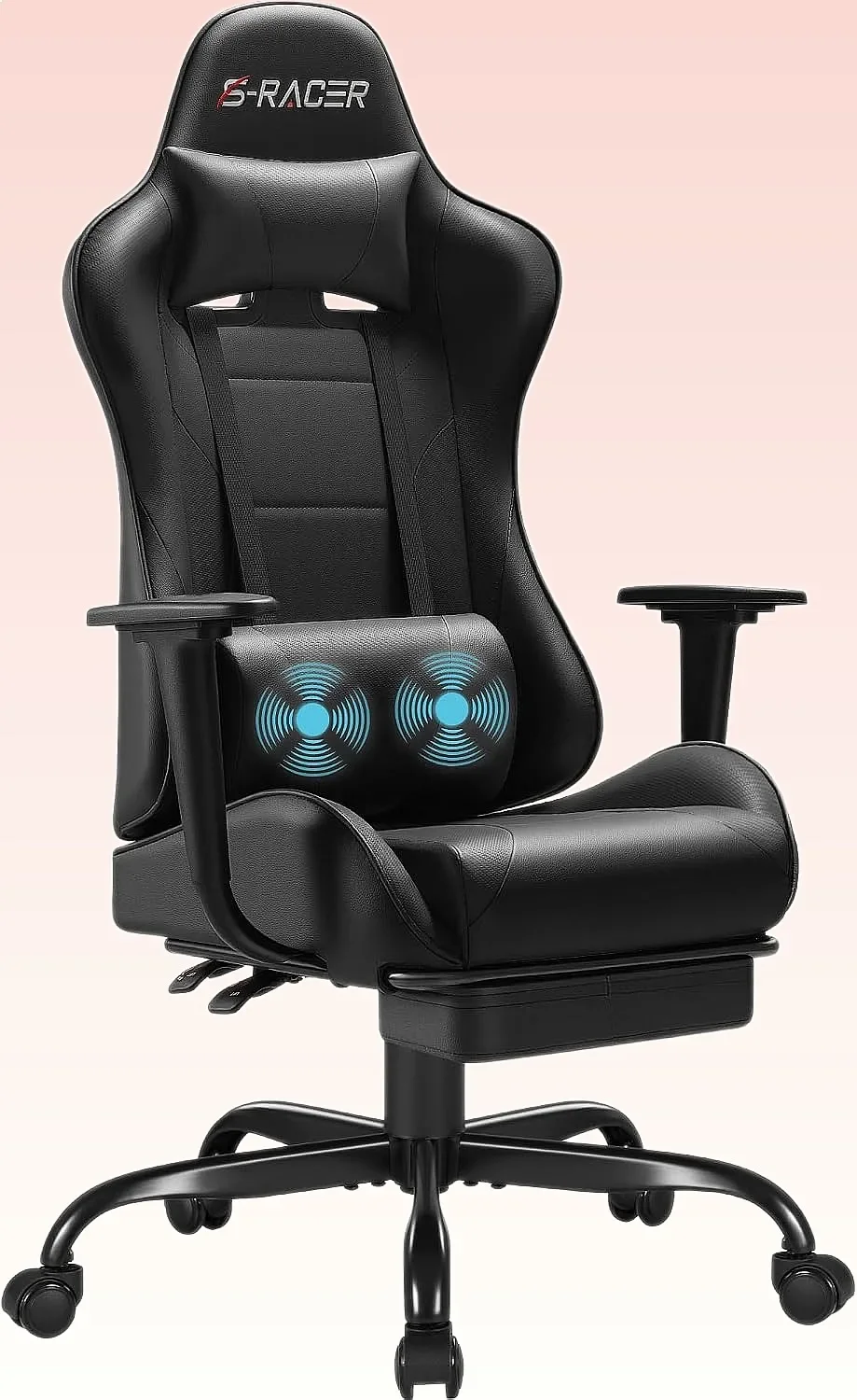 Cadeira Gamer Homall com Apoio para os Pés, Massagem, Suporte Lombar, Altura Ajustável, Cadeira de Computador com Assento Giratório, Preta