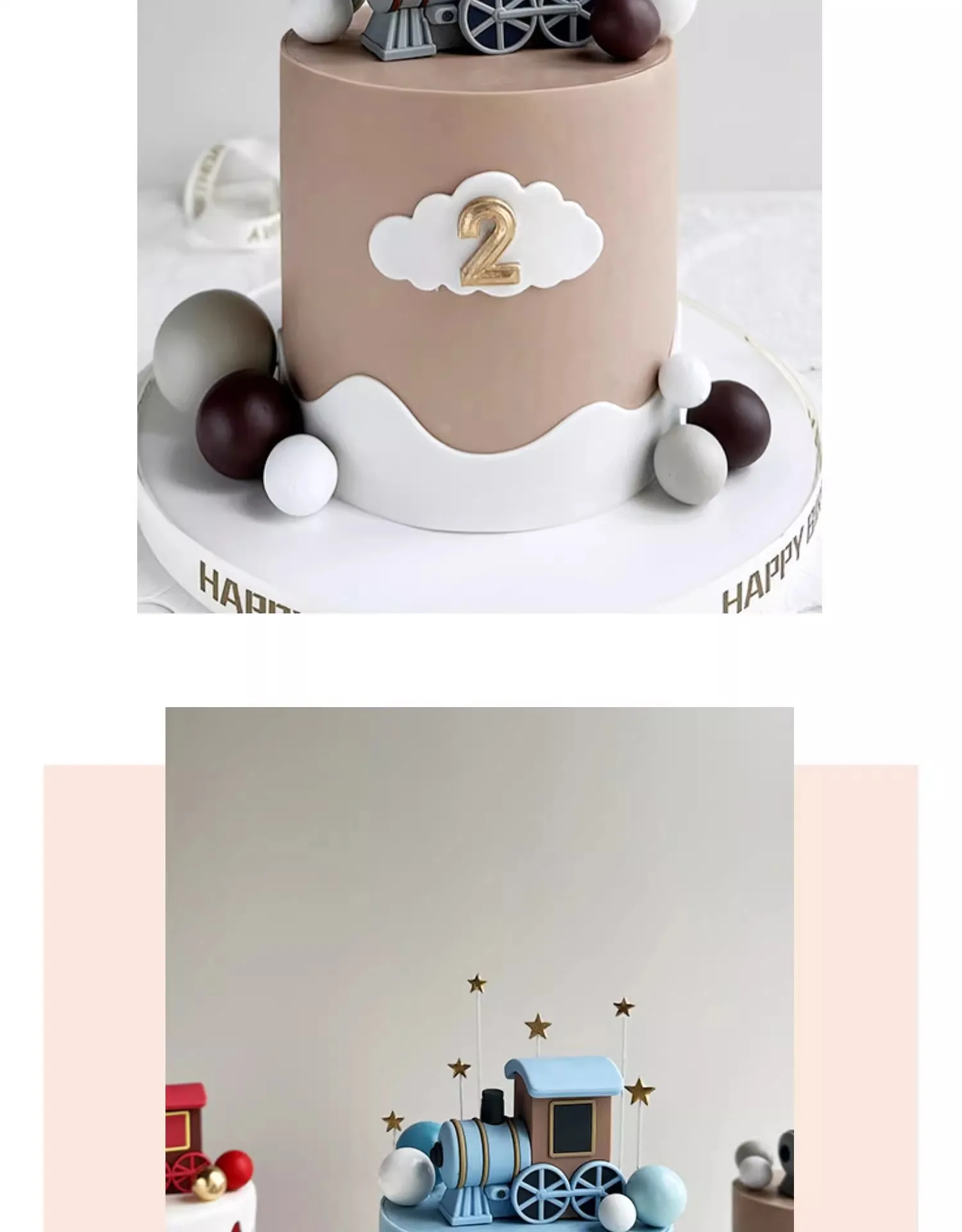 Blauer Zug-Kuchenaufsatz, Lokomotive, Kuchendekoration, weiches Gummi, rot, blau, grau, Macaron, kleiner Zug für Kinder, alles Gute zum Geburtstag – Detail 12