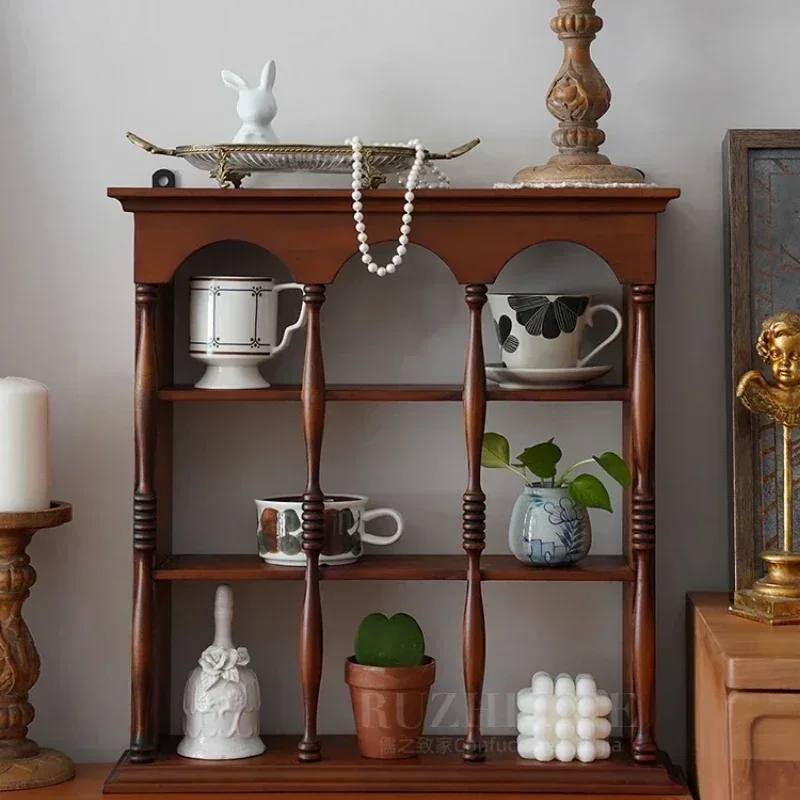 Retro Retro ถ้วยกาแฟผู้ถือไม้ Arch ชั้นวาง Multi-partition ตู้แสดงตกแต่งห้องนั่งเล่น Wall Organizer ขาตั้งแก้ว