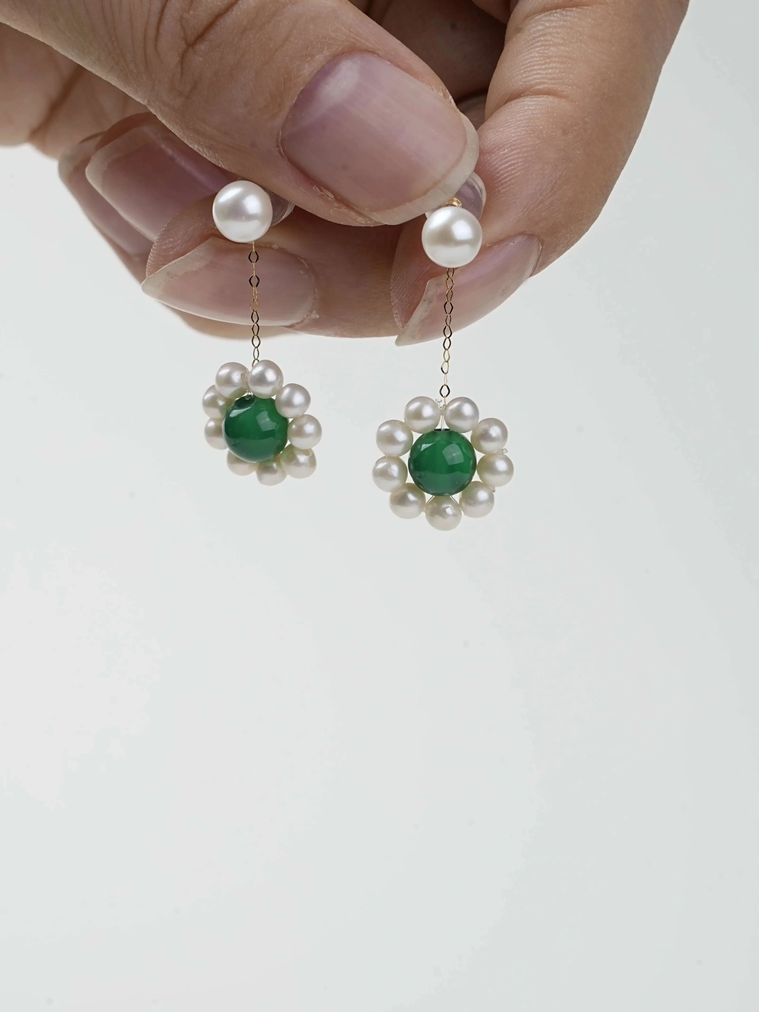 

18K Yellow Gold Natural Pearl And Green Agate Earring DIY Accessories for Women Fine Jewelry Boutique Gift Au750diy2026015