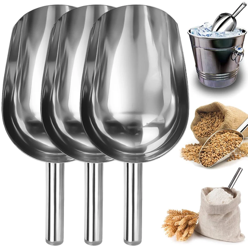 8/9/10 Inch Stainless Steel Ice Shovel Ice Cube Flour Coffee Beans Rust-Proof Shovel Sugar Candy Dispenser Grain Cereal Scoop