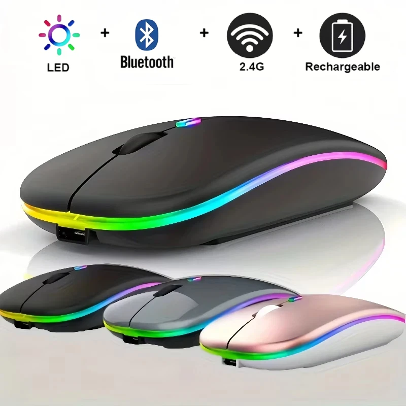 For Xiaomi Wireless Mouse Bluetooth Dual Modes 2.4GHz Rechargeable RGB Ergonomic Silent Click for PC iPad Laptop Cell Phone TV