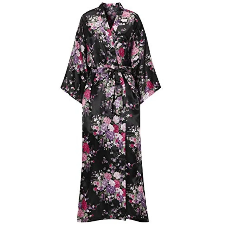 

Women's Long Silk Robes Lightweight Long Satin Robes Full Length Sleepwear Dressing Gown