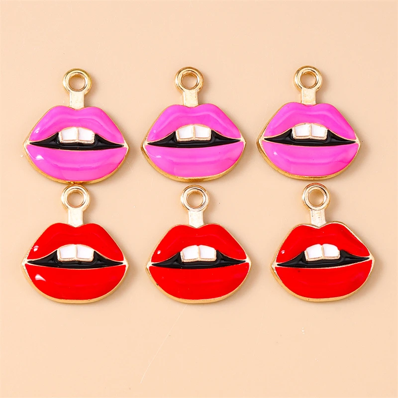 10 Stück niedliche Emaille-Anhänger in Form von roten Lippen und High Heels, Lippenstift-Charms für die Schmuckherstellung, Halsketten, Ohrringe, Armbänder, DIY-Bastelbedarf – Detail 16