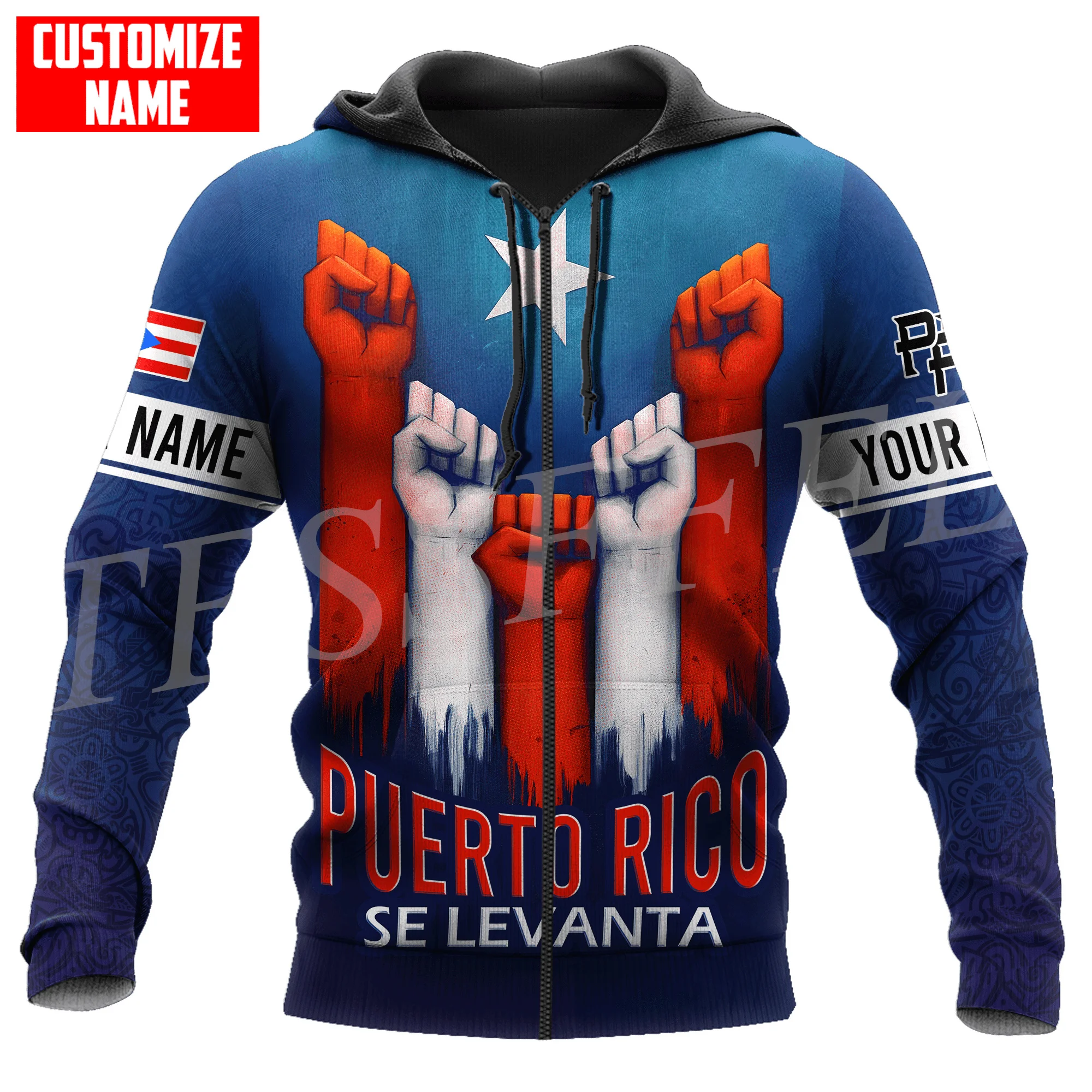 Custom Name Country Puerto Rico Boricua Taino Caribbean Sea Tattoo Retro 3DPrint Harajuku Casual Funny Pullover Jacket Hoodies C