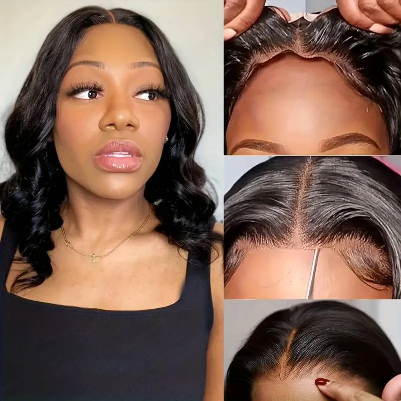 ボディウェーブボブ人毛ウィッグ 8インチプレカット接着剤不要ウィッグ人毛 5x5 220密度 HDレース ナチュラルブラジリアンウィッグ 女性用