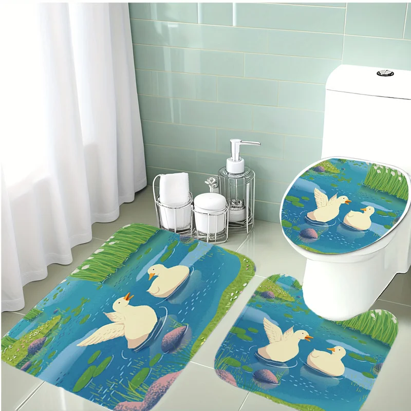 

Набор из 3 предметов: коврик для ванной с узором «Утки и водяные лилии», фланелевый мягкий нескользящий коврик, накладка на крышку унитаза, U-образный коврик, декор для ванной комнаты в стиле «Пляжные тростники»