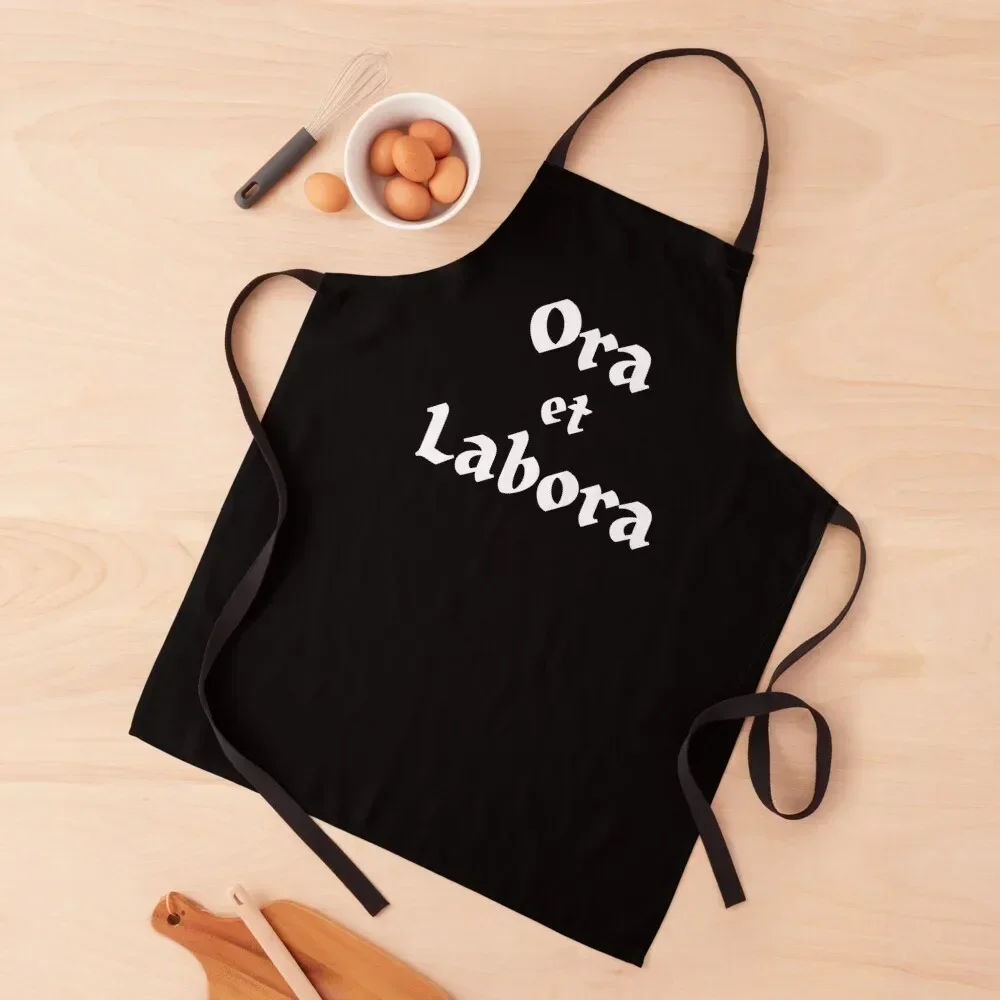 Ora et Labora Latin for Pray and Work, Catholic Rule of St. Benedict Apron Womens Dresses cook wear Chef Uniform Women Apron