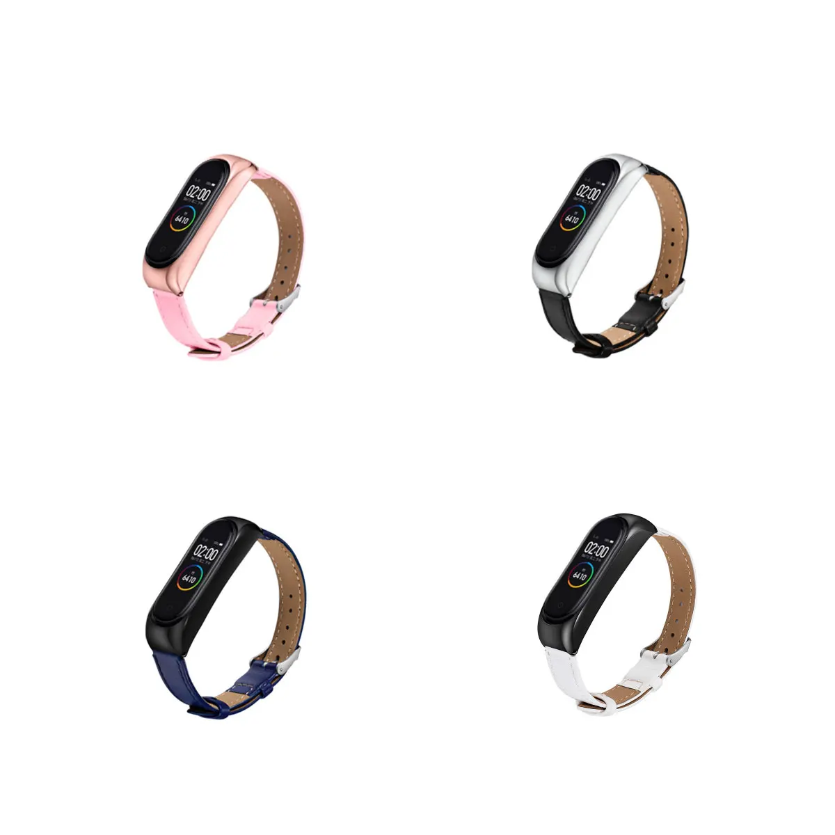 

1pc Alloy Wrist Strap Replacement Cowhide Watch Band Alternative Bracelet Compatible for Mi Band 4 White