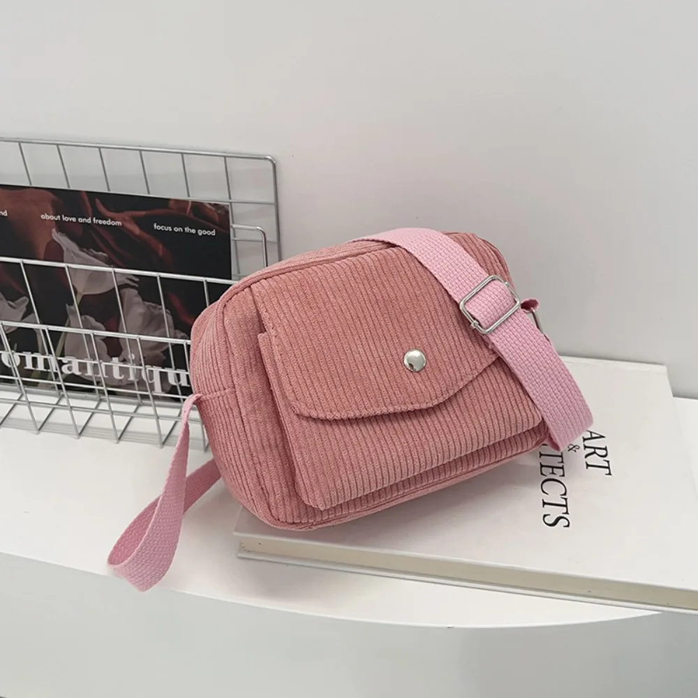 

New Corduroy Striped Crossbody Bag Simple Design Adjustable Strap Lady's Square Bag Solid Colour Mini Coin Pouch for Casual Wear