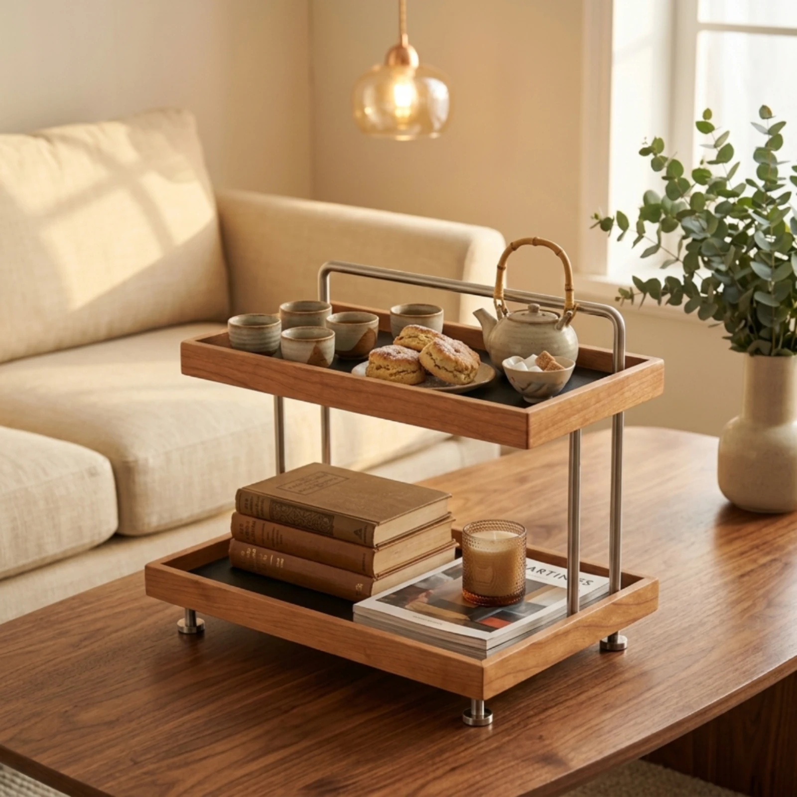 Desktop Storage Rack with Two Tiers Wooden Two-Tier Storage Rack Desktop Shelf Organizer Space-Saving Desk Shelf Organizer