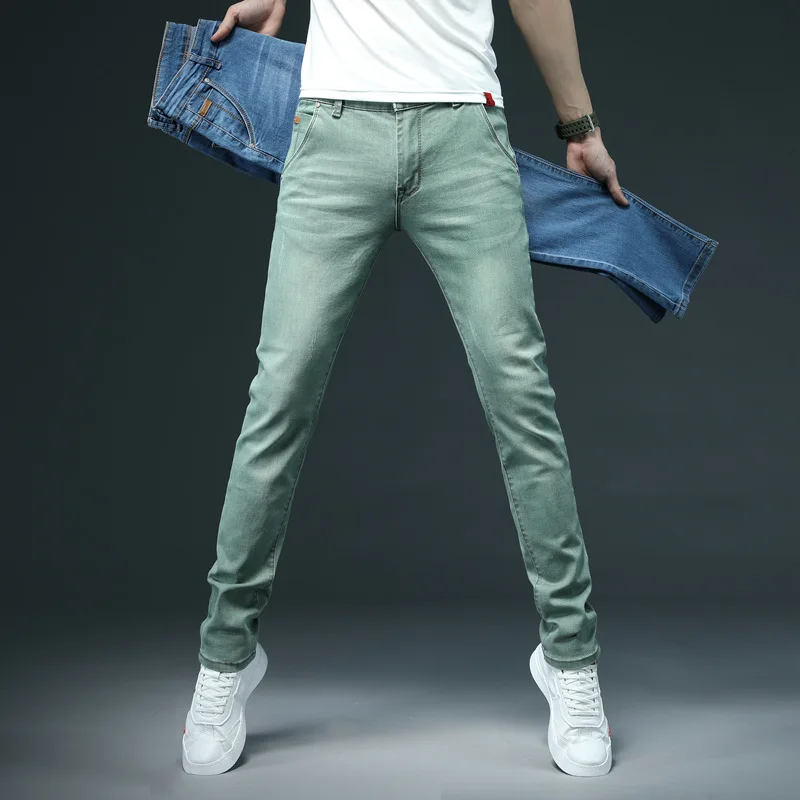 7 Color Men Stretch Skinny Jeans Fashion Casual Slim Fit Denim Trousers Male blue Green Black  Khaki White Pants Male Brand