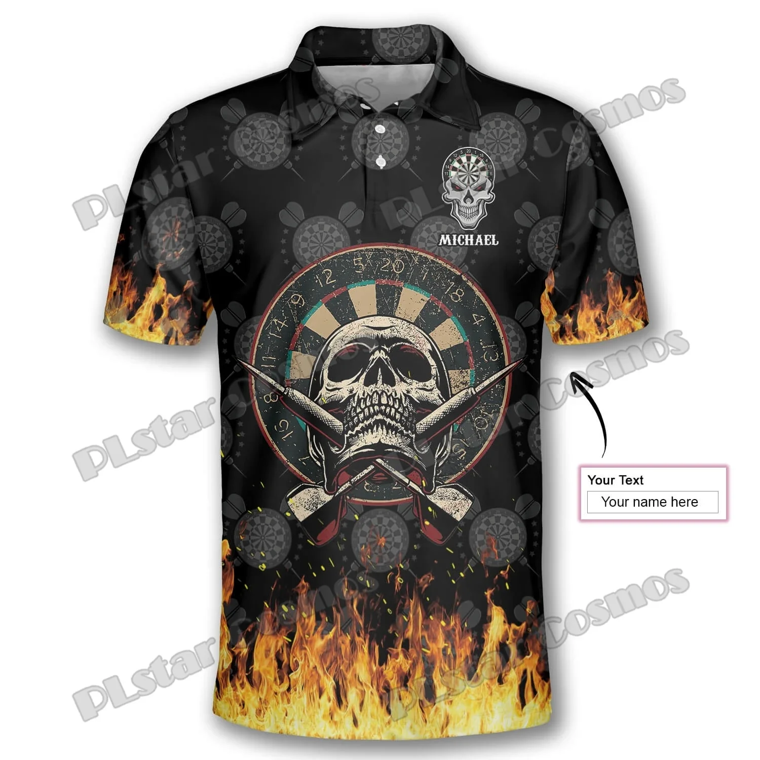 Spielen Darts spielen harte Flamme benutzer definierte Darts 3d überall auf gedruckten Mode Herren Polo-Shirts Sommer lässig Unisex Erwachsenen Polo-Shirt plp31