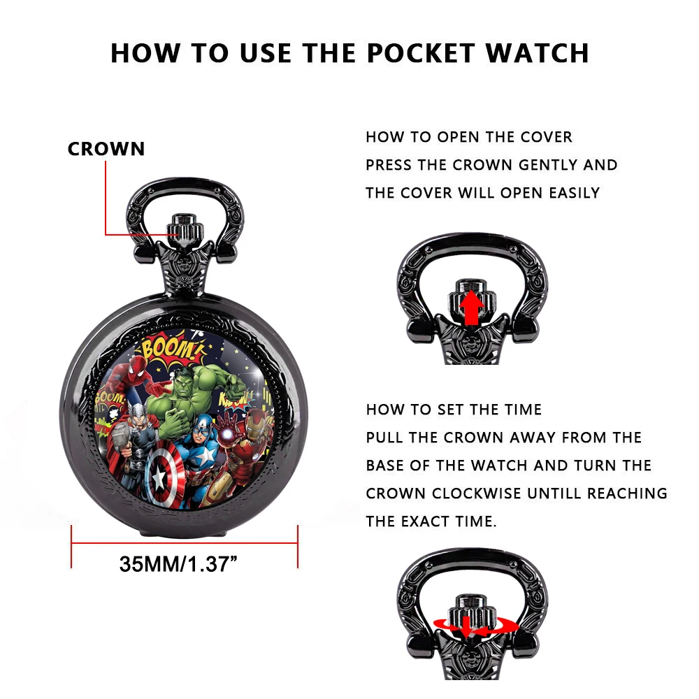 Popular Glass Dome Black Quartz Pocket Watch with Arabic Numerals Dial and Durable Chain Retro Gift for Men Women