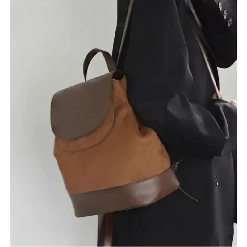 

Leisure Top Quality Travel Double Shoulder Bag for Female Winter Matte Suede Leather + Cow Leather Women's Backpack Pink Brown