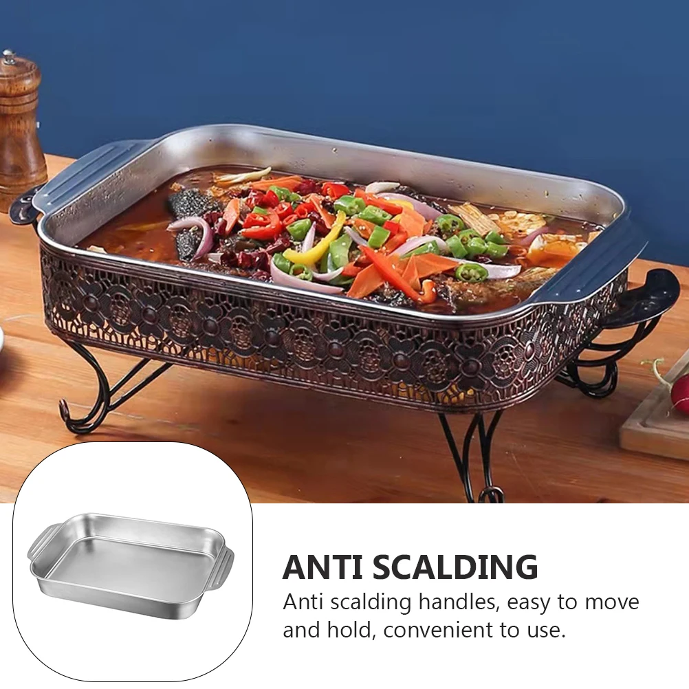 

Grilled Fish Plate Double Ears Stainless Steel Kitchen Dish Food Serving Home Cooking Tray Steaming Pan Anti Slip Scalding