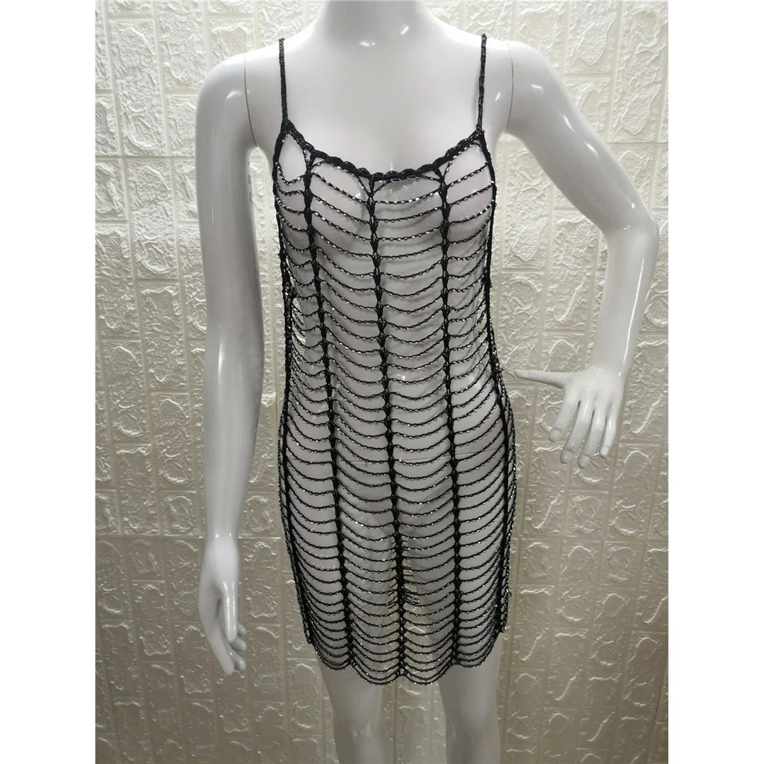 Luxuriöse, glitzernde Tunika mit Diamant-Strasssteinen und Cut-Outs, Strand-Cover-Up, Strandkleid, Strandmode, Damenmode V4747SW – Detail 14