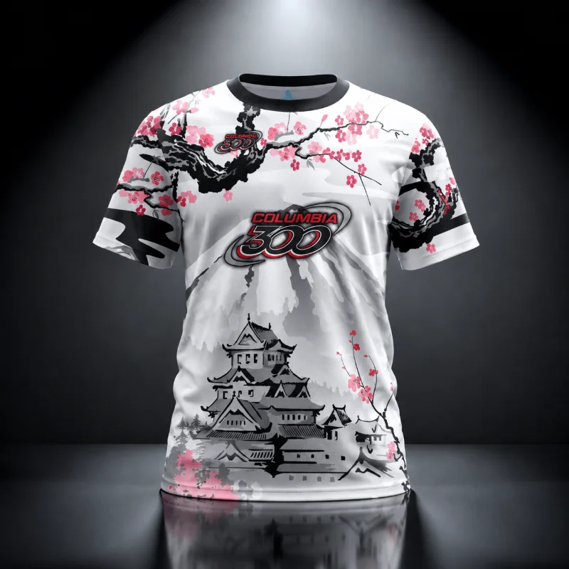 Japanese Sakura 3d Bowling Jersey Short Sleeve Performance Sports Tee Breathable Quick Drying Sweatshirt  Casual Streetwear