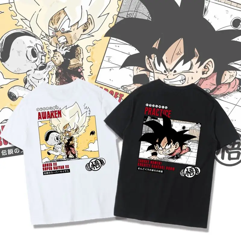 2025 Dragon Ball Tide marca conjunta camiseta Wukong Frisa animación periférica ropa Ins hombres América camiseta de manga corta