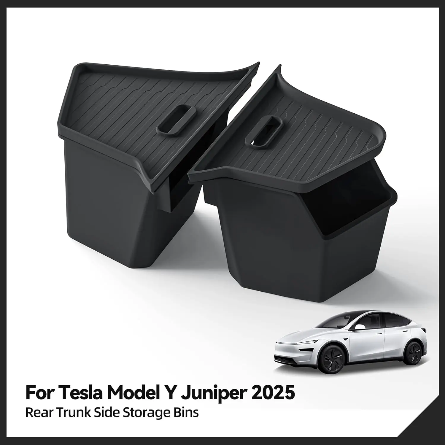 

Fit 2025.03-Now Tesla Model Y Juniper Trunk Storage Bins with Lids Rear Organizer Black TPE