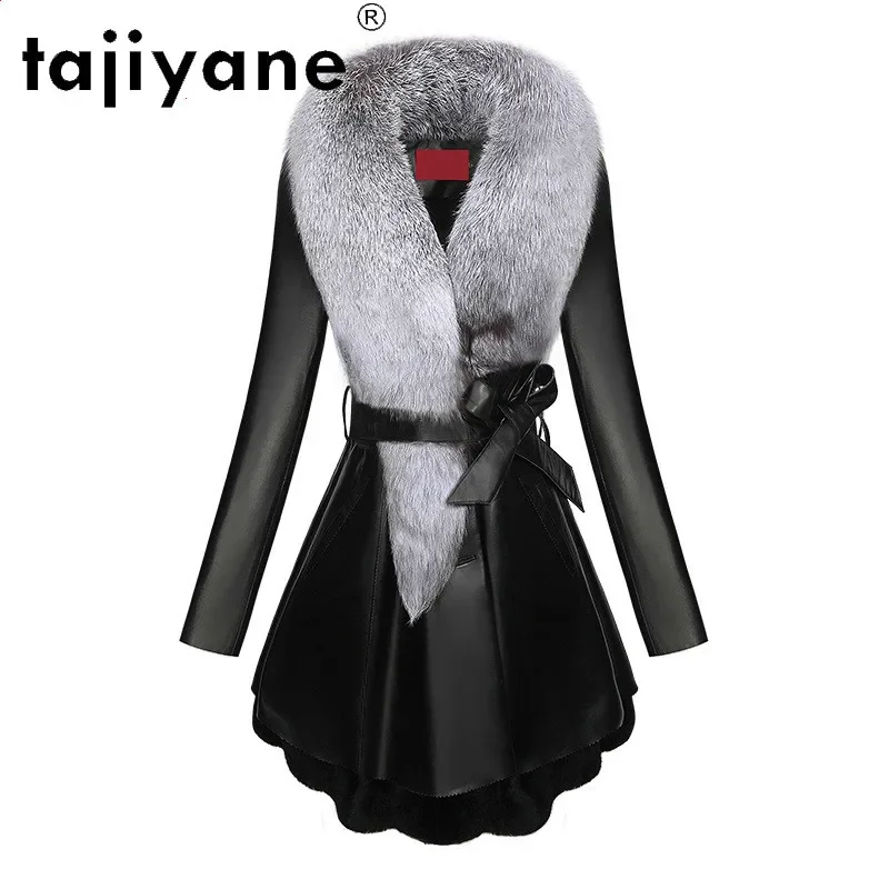 Tajiyane Echte Leren Jas Vrouwen Down Katoen Jassen Vrouw Real Vos Bont Collat Jas Womens Schapenvacht Jassen Mujer Parka TN1261