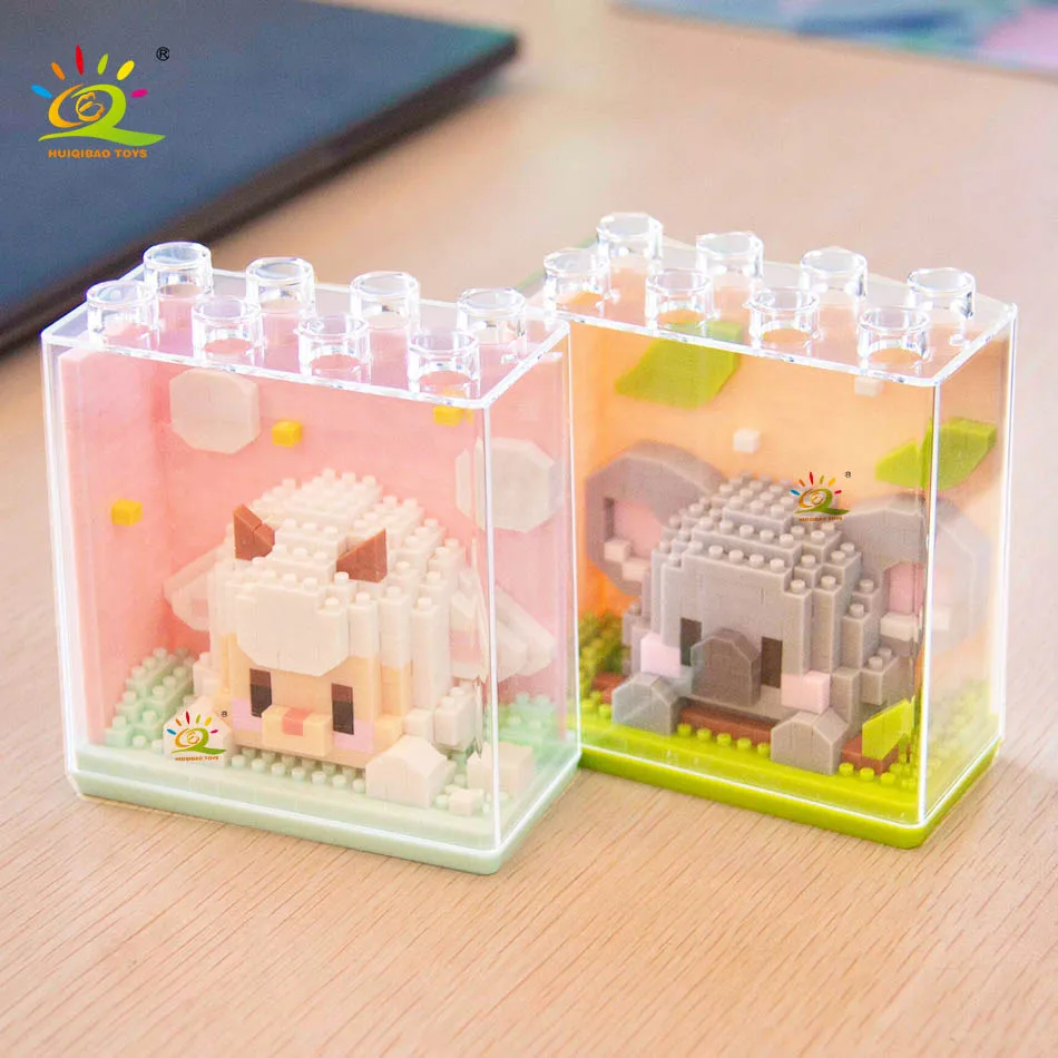 HUIQIBAO Cute animal Micro Panda Model Building Block Kids Mini Pets With Display Box City Cartoon Animal Diamond Bricks Toys