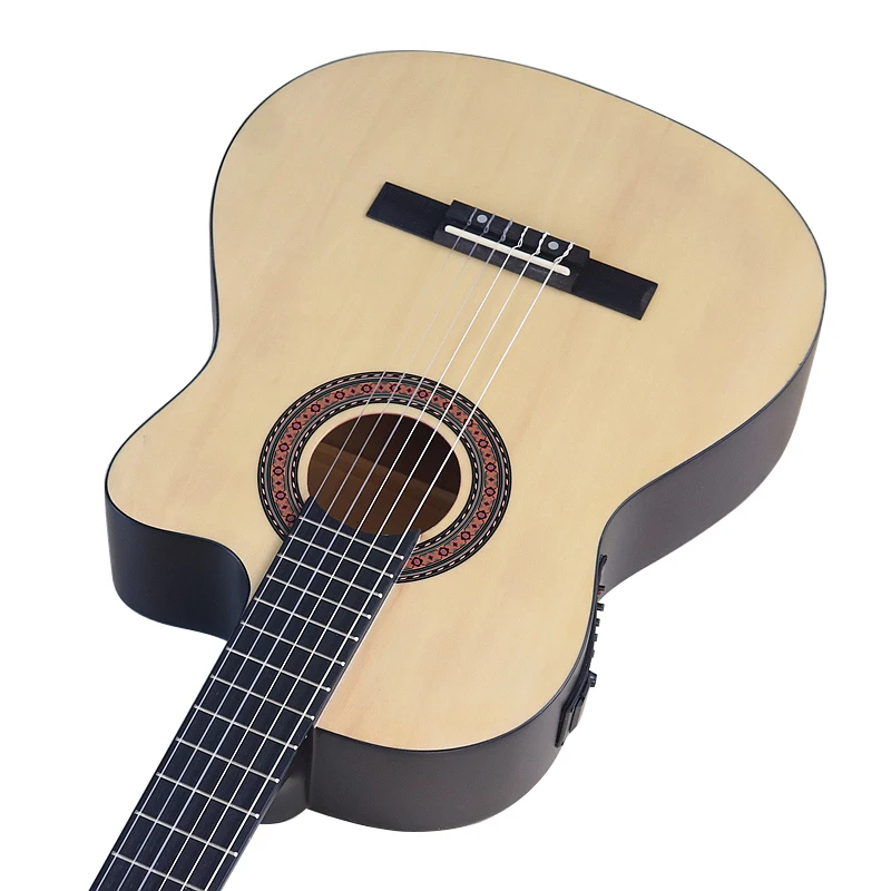 Classic guitar matte finish natural color cutaway 39 inch 6 string nylon string classic guitar with EQ