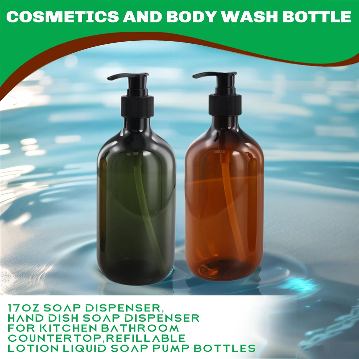 17Oz Soap Dispenser, Hand Dish Soap Dispenser for Kitchen Bathroom Countertop,Refillable Lotion Liquid Soap Pump Bottles