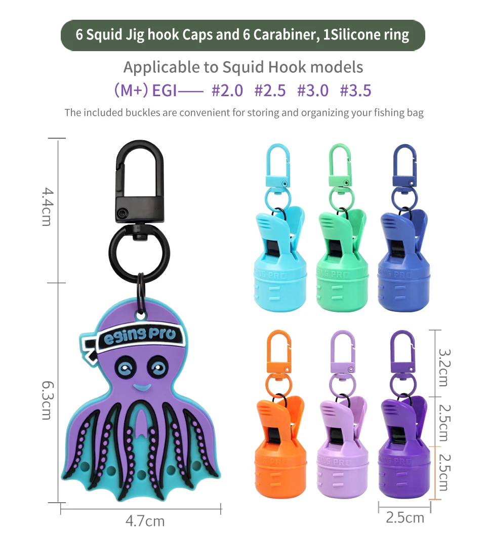 Tintenfisch Jig Köder Schutz Kit M + 6 Stück Webfoot Octopus Egi Haken Abdeckung Tintenfisch Regenschirm Köder Kappe mit Karabiner Meer Zubehör – Detail 4