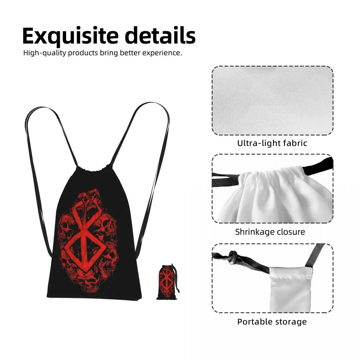 Berserk Sacrifice Mark Demon Sword And Magic Drawstring Backpack hiking cycling Bag Portable Travel Drawstring Bag for Men Women