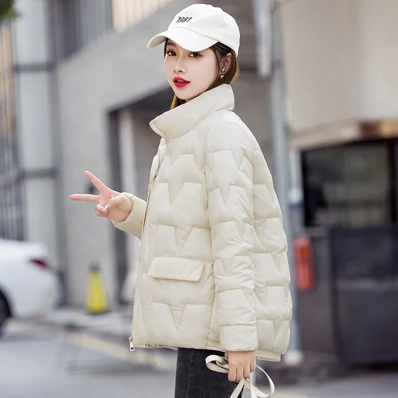 Down cotton Jacket Women Winter Stand Collar Parkas Solid Color  Outerwear Loose jacket Korean Puffer Fashion Warm Jacket Women