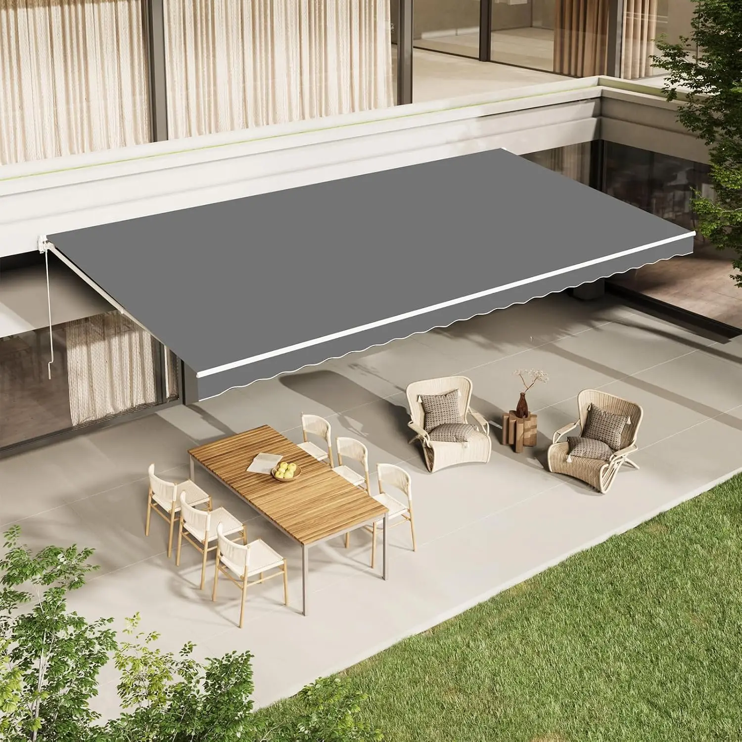 13' x 10' Patio Awning Retractable Awning Sun Shade Awning Cover Outdoor Patio Canopy Sunsetter Deck Awnings with Manual Crank